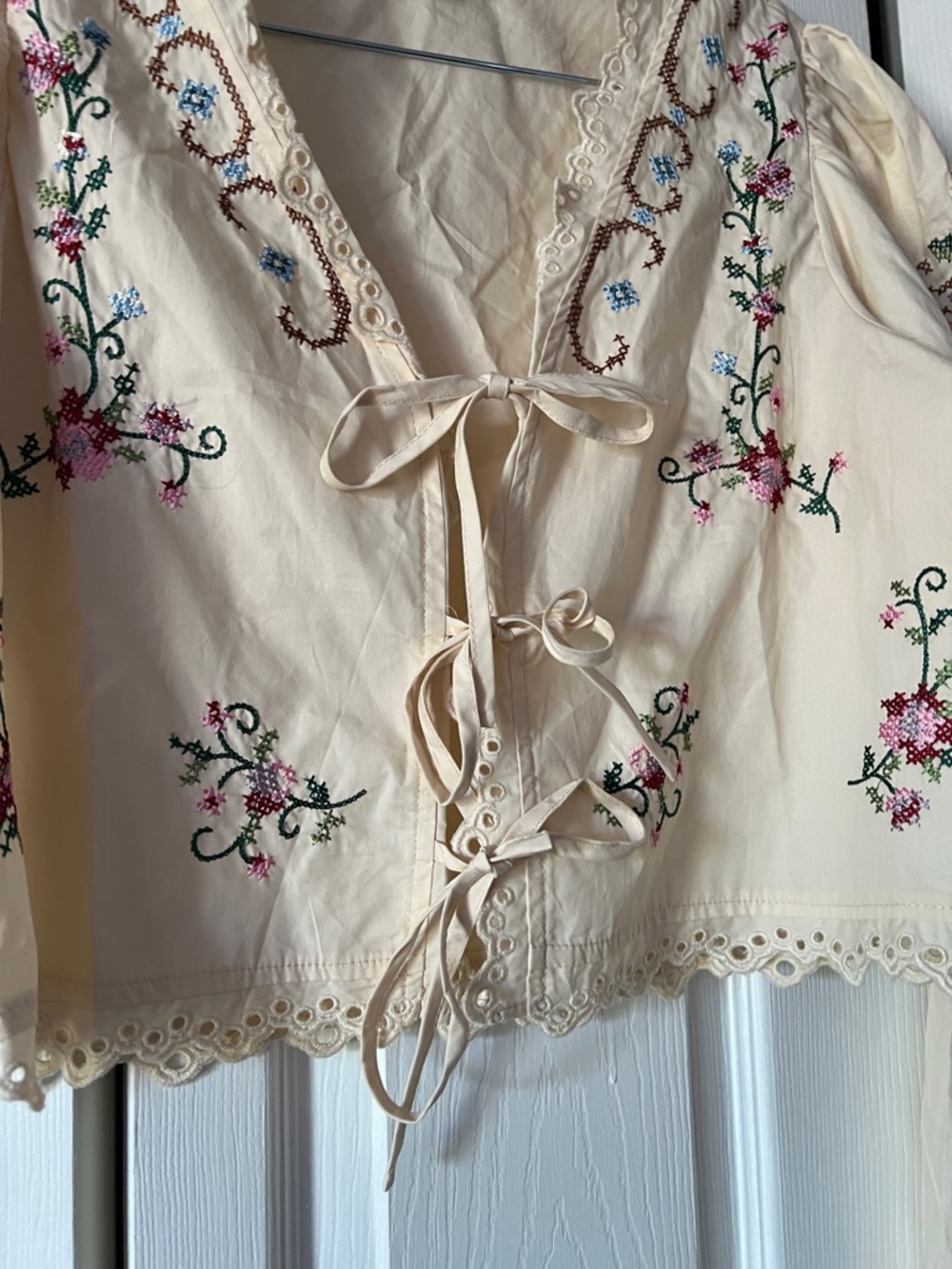 Moon River Cream Embroidered Midi Skirt & Top Set - Floral Detail - Picture 7 of 14
